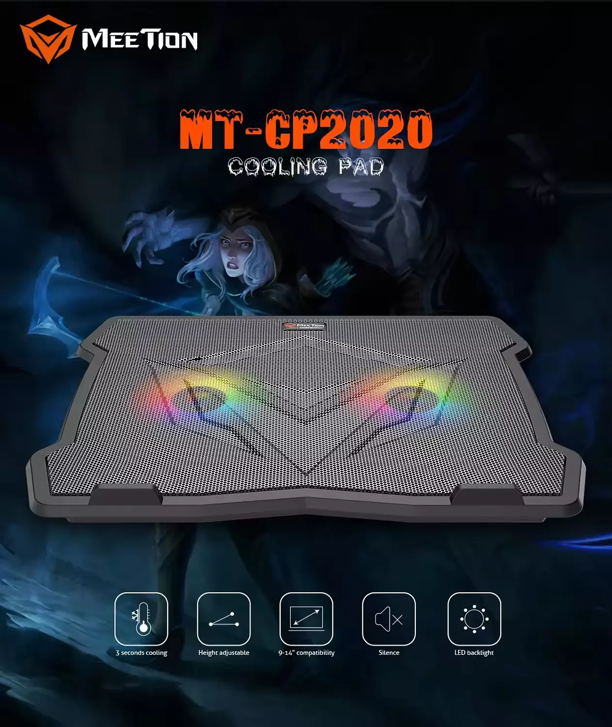 CPZOZO MT-CP2020 Laptop Cooling Pad with Dual Fans & LED Lights 6