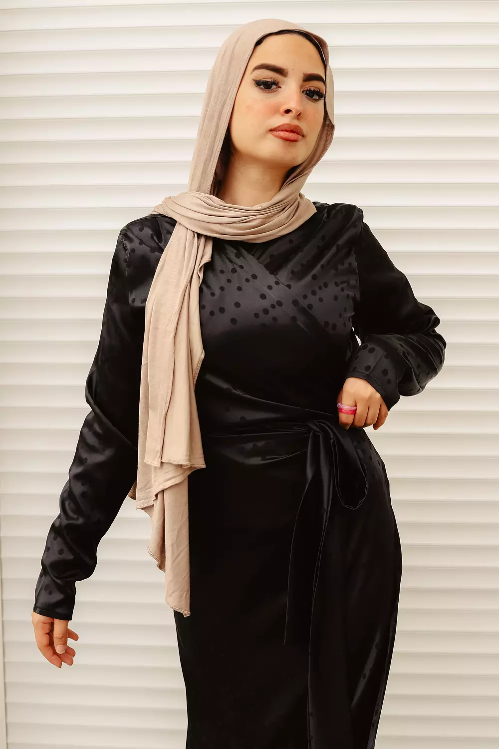 Black satin dress image
