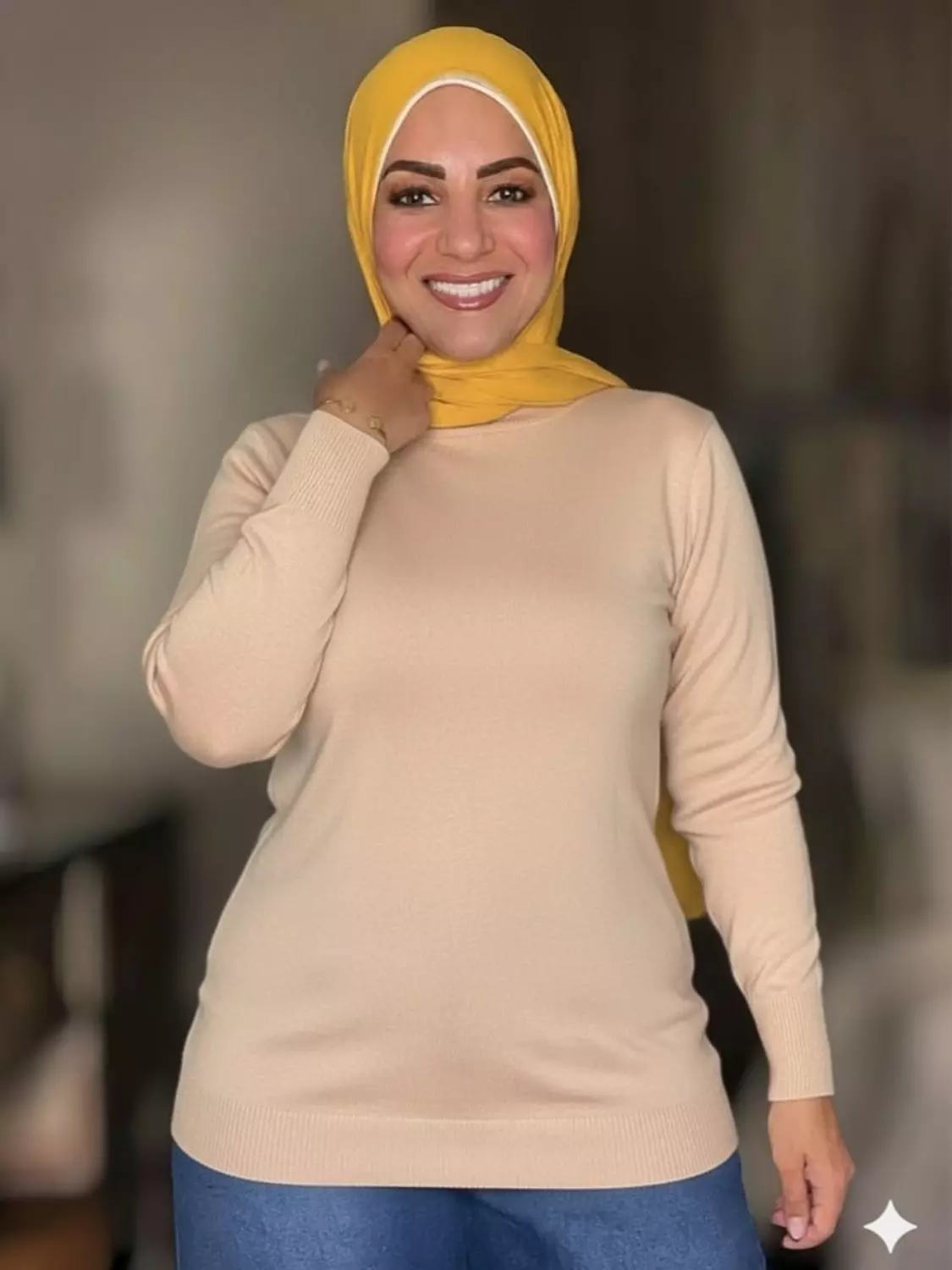 Knitted Plain High-cool Pullover - Free Size - Dark Biege