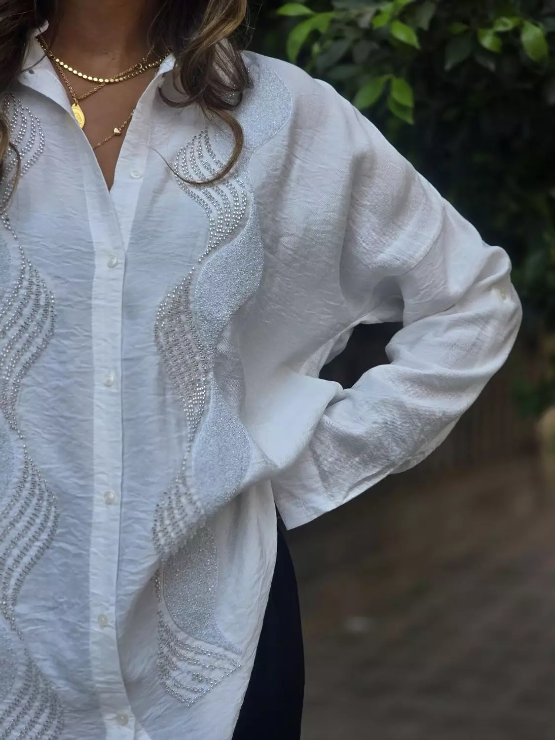 White embroidered linen shirt image