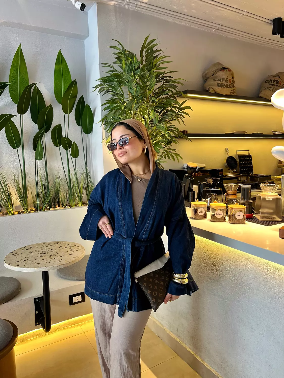 denim kimono wrap jacket image