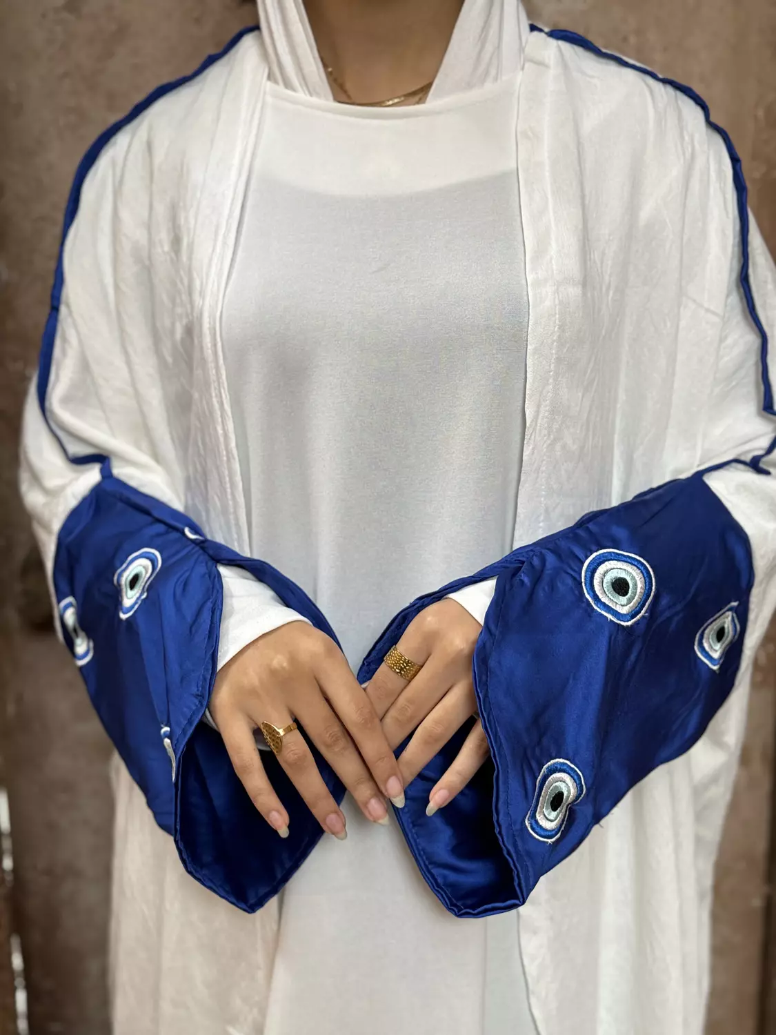Blue Satin Evil Eye Kaftan 1