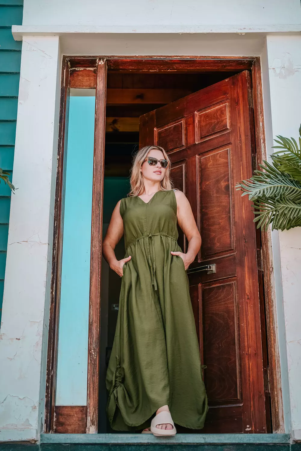 Wide Leg Linen Jumpsuit - Dark Blue 7
