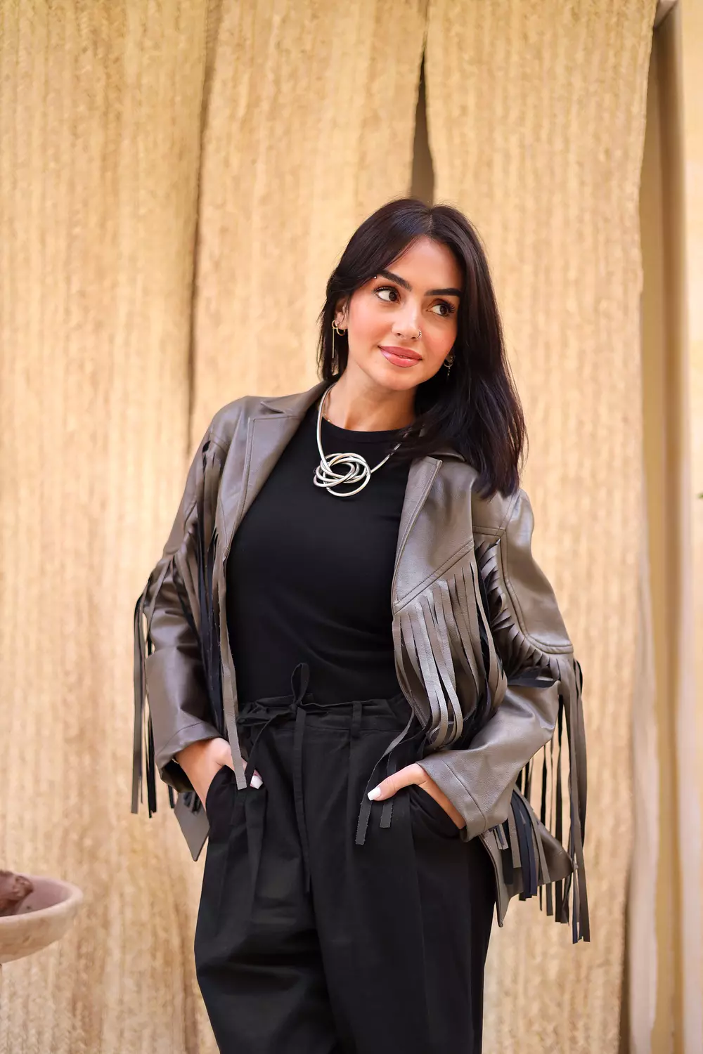 FRINGES JACKET IN OLIVE GREEN 1