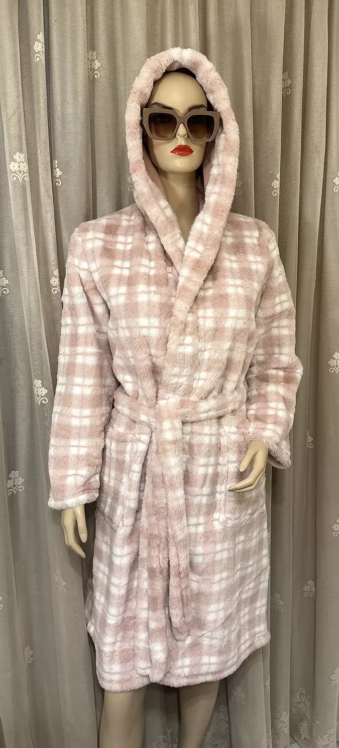 Blush Carreau Rabbit Fur Short Winter Robe 6