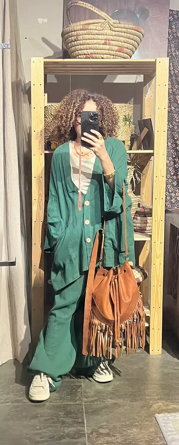Boho green cotton suit 3