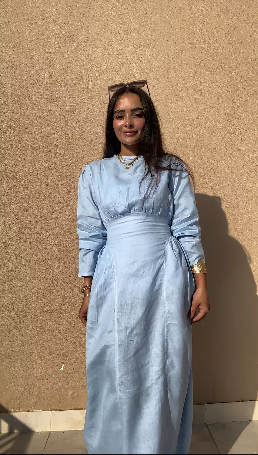 Baby Blue Waisted Dress (Full Sleeves)  3