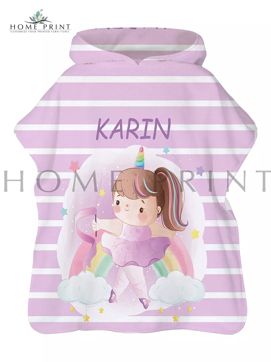 Microfiber Poncho - Happy Girl - with Cloud and Rainbow Background  image