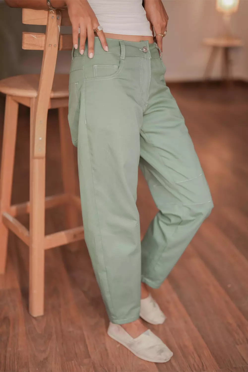 Airy Mid-Rise Barrel Jeans Sage 5