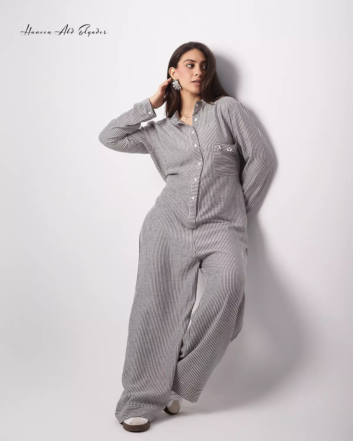 Gray striped jumpsuit  1