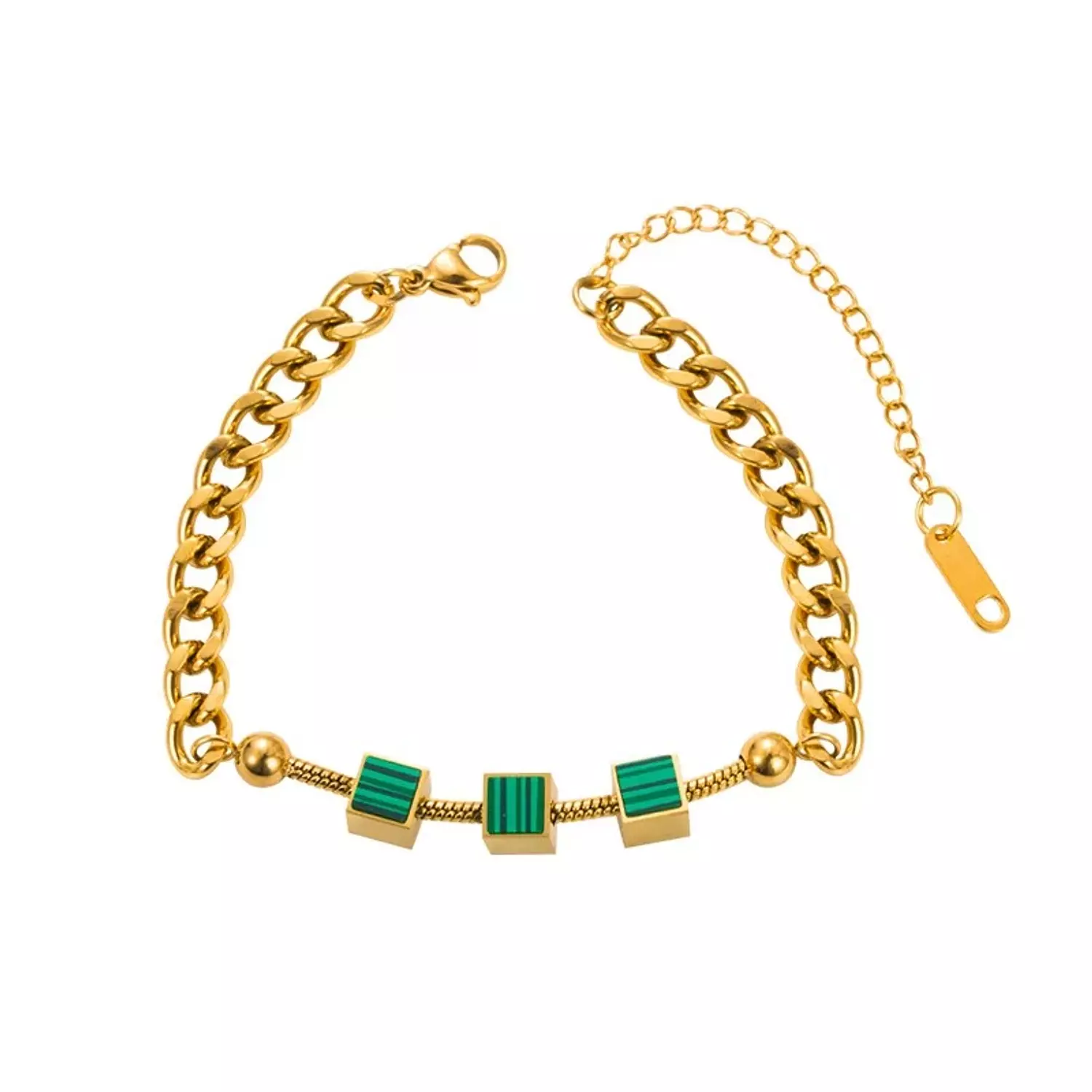 Triple green squares gold bracelet  2