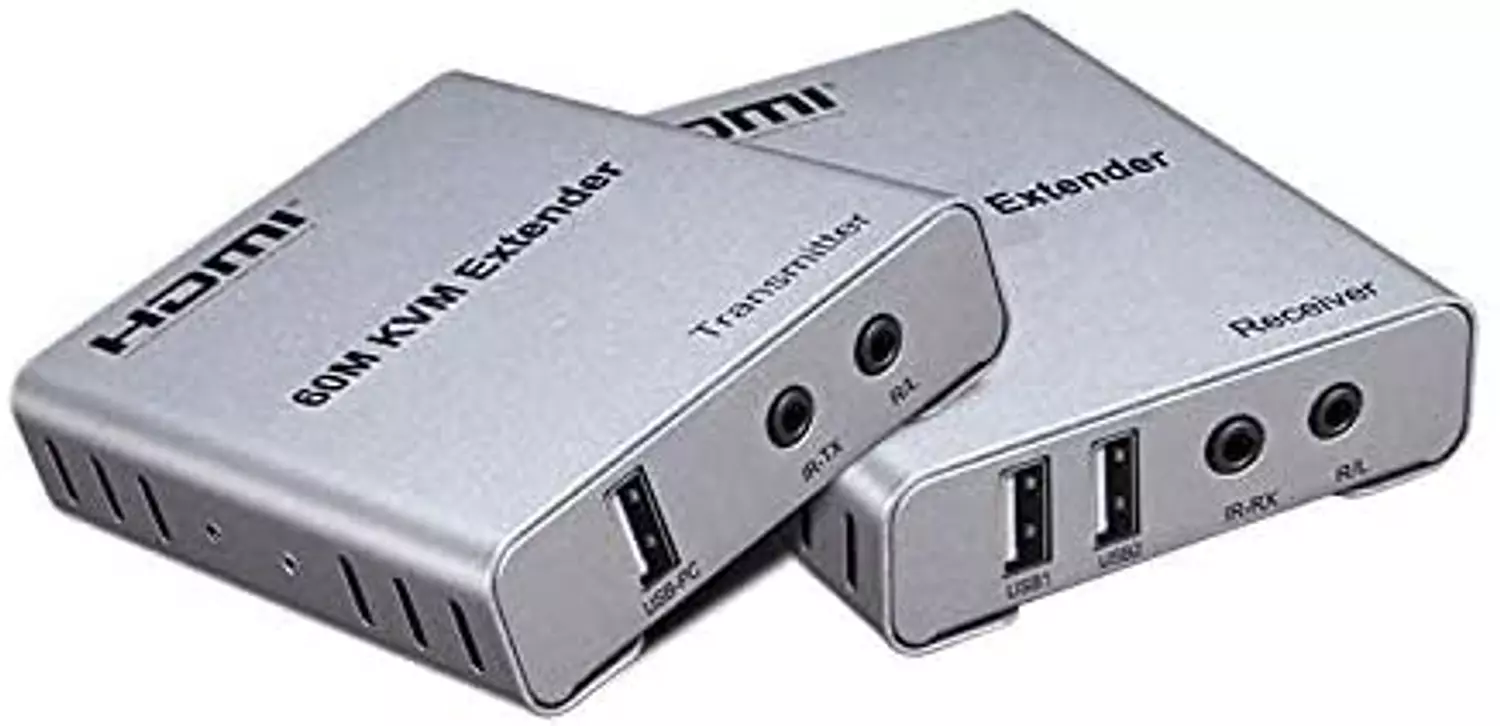 HDMI Extender 60m with KVM Audio Output IR Control Support USB Mouse and Keyboard Extension Over cat5e cat6 Cable hover image