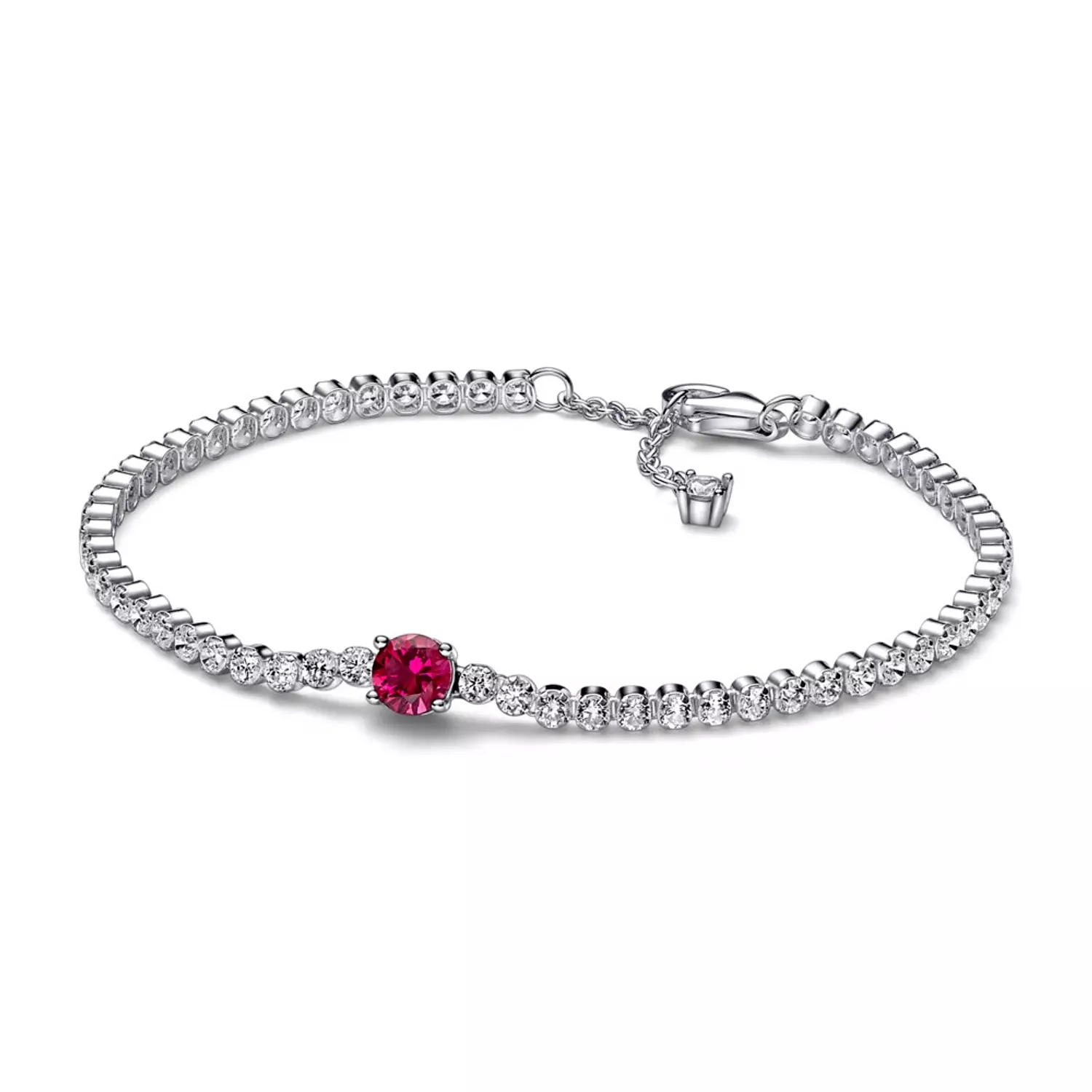 Sterling silver bracelet with cherries jubilee red crystal and clear cubic zirconia image