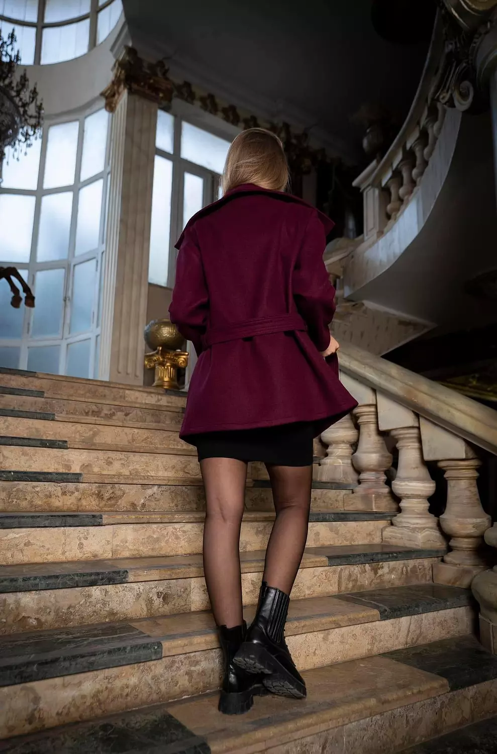 Burgundy jacket with belt 3