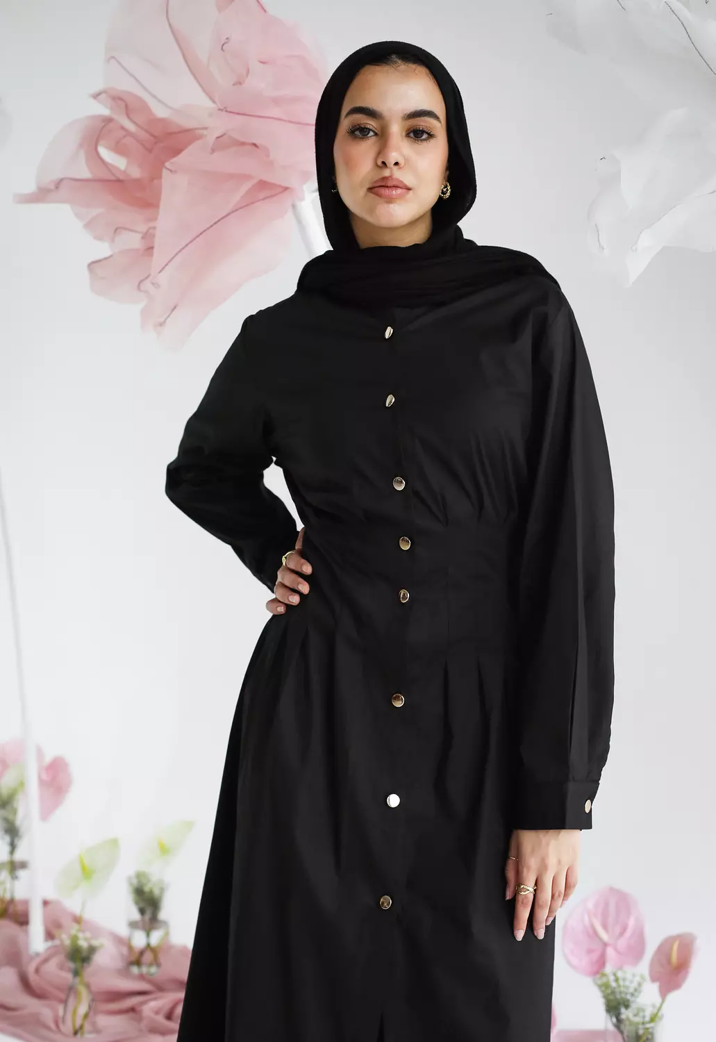 Fitted Poplin Dress in Black 1