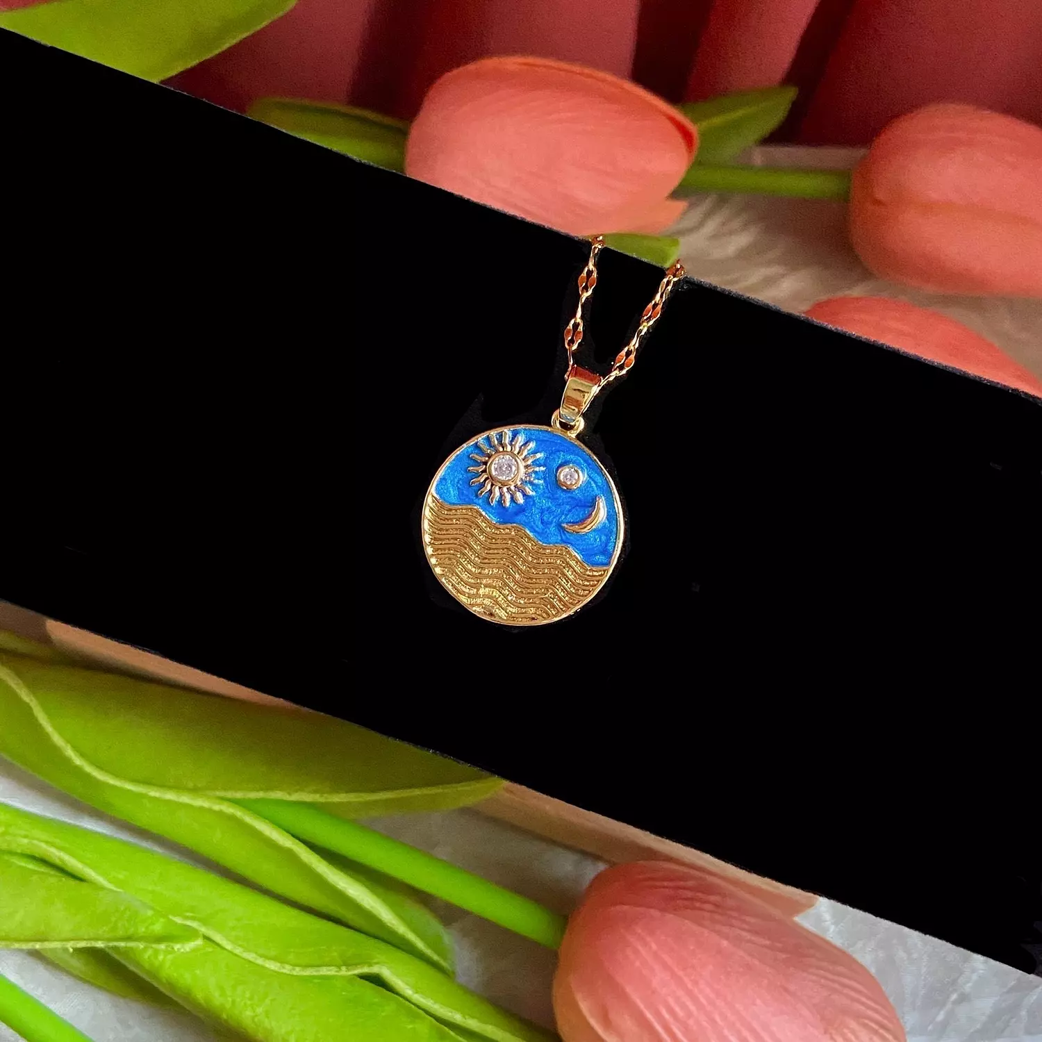 Sky paint stainless steel necklace 🌙🌊 1
