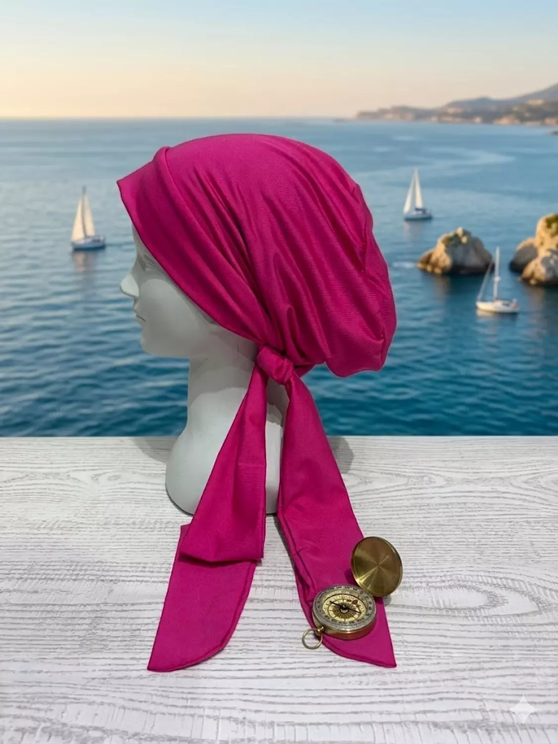 Tie Back Swimming Turban-Fuchsia image