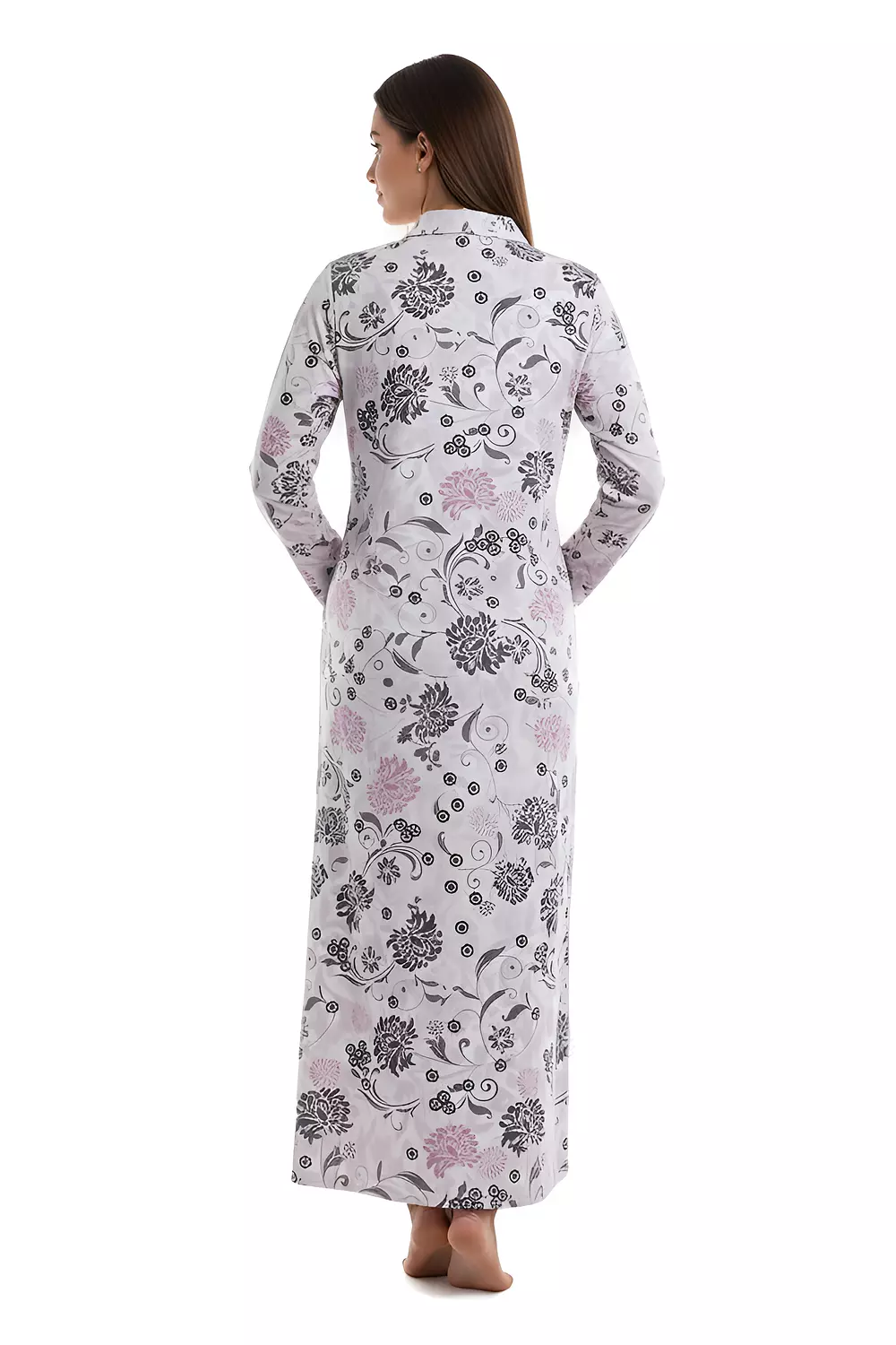 Shorto Women's Collar Fleece Flowers Printed Nightgown - 2647 - Light Rose 4