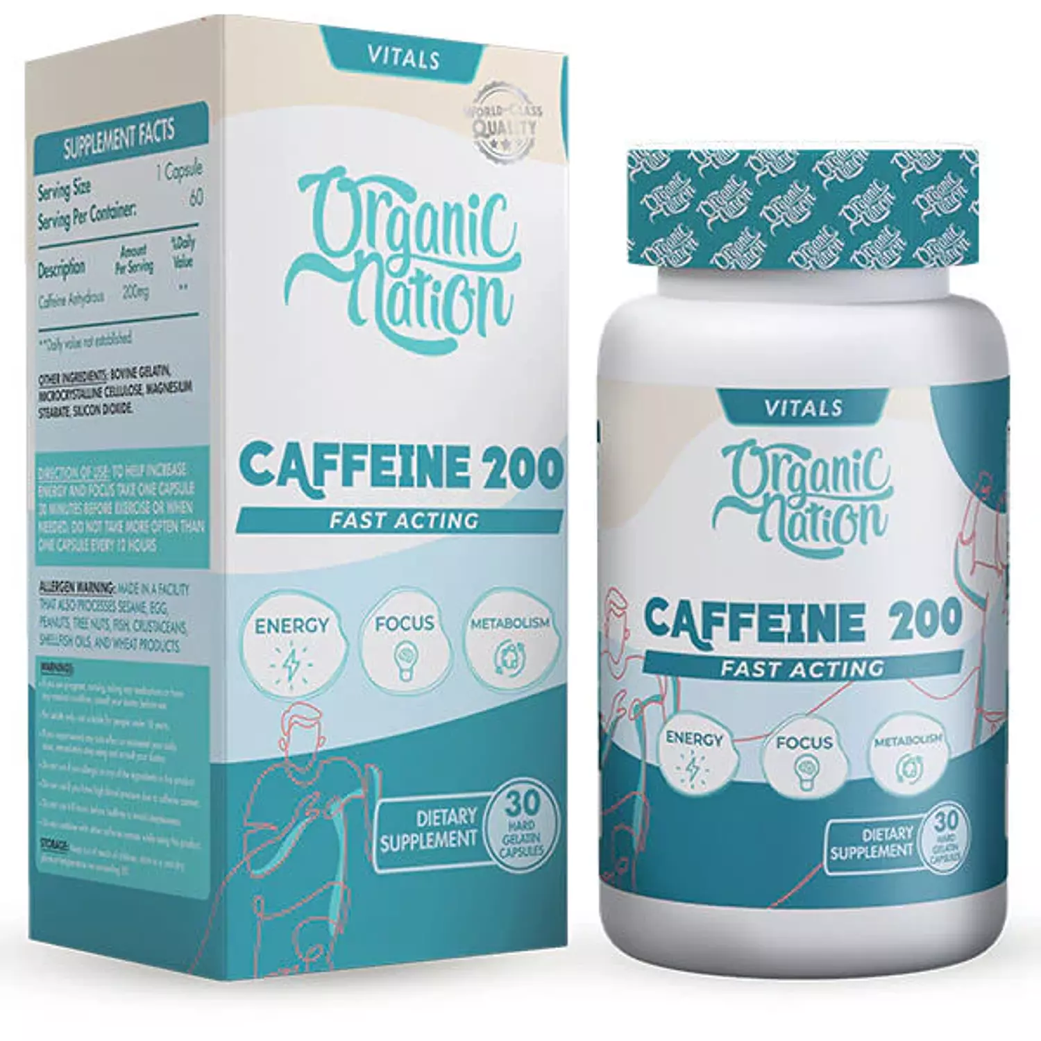Organic Nation, Caffeine 200 Fast Acting, 30 Capsules image