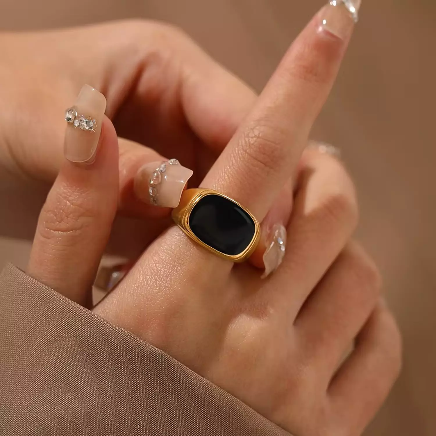 Square Natural Stone Black Ring  image