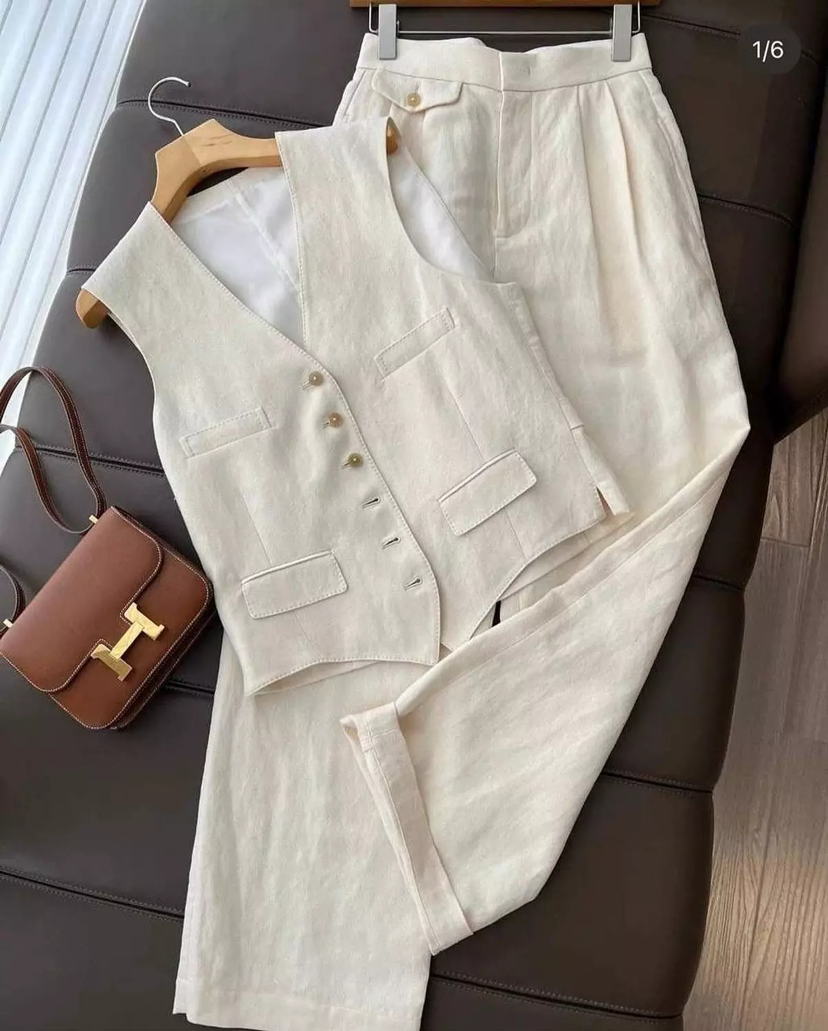 Tailored Creamy Beige Linen Vest and Trouser Co-ord 3