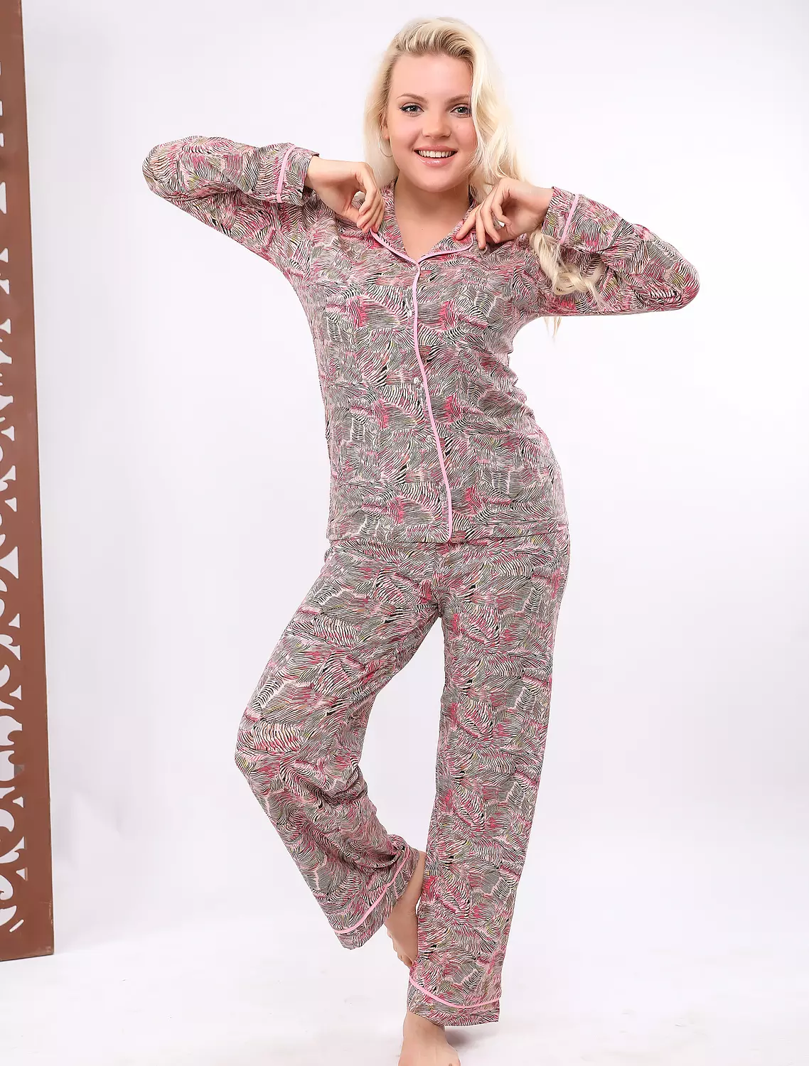 V608 Tropical Whispers Buttoned Long Sleeves Pajama Set 3