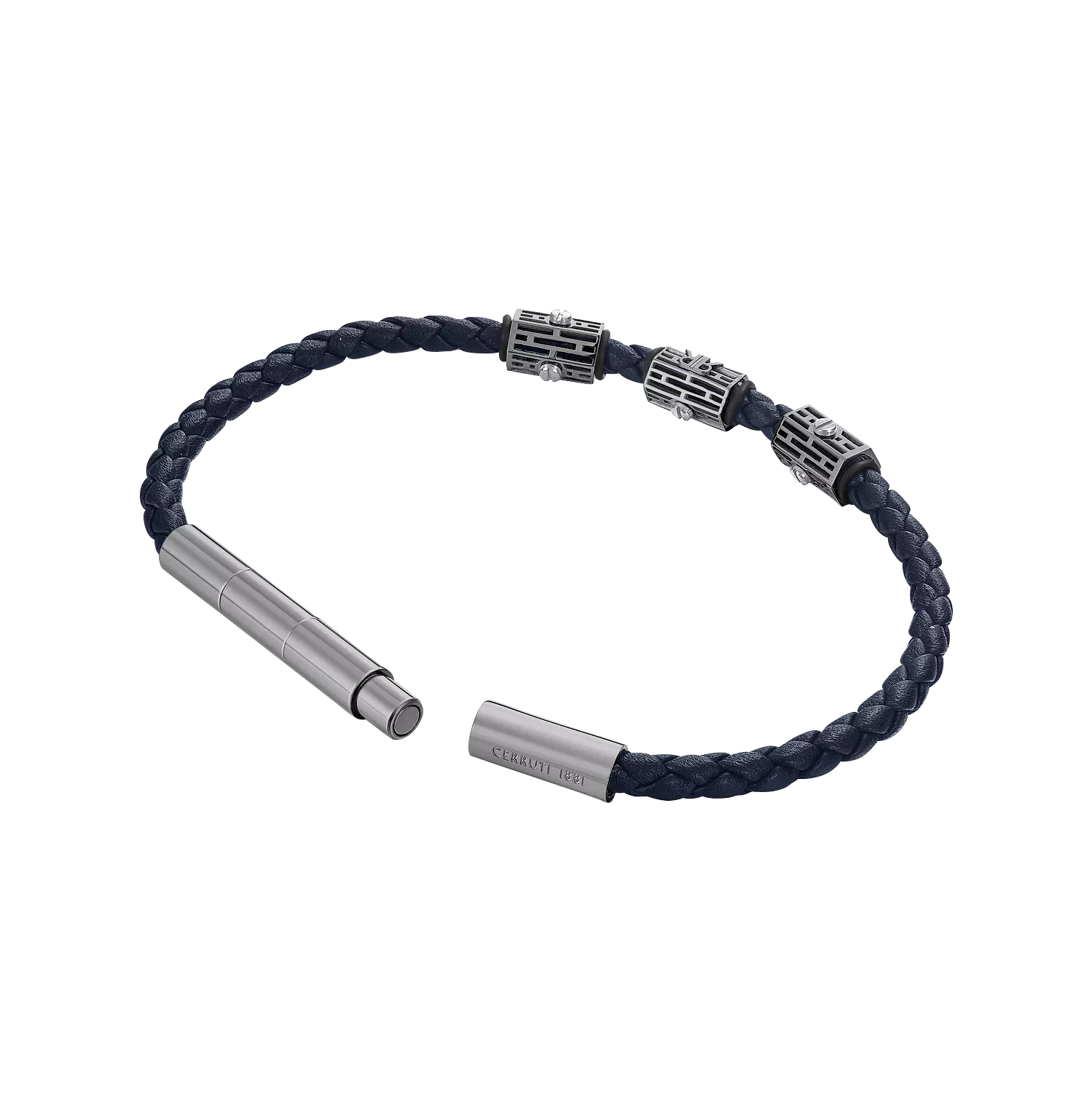 CERRUTI Braided Blue Leather Stainless Steel Bracelet CIAGB0012002 2