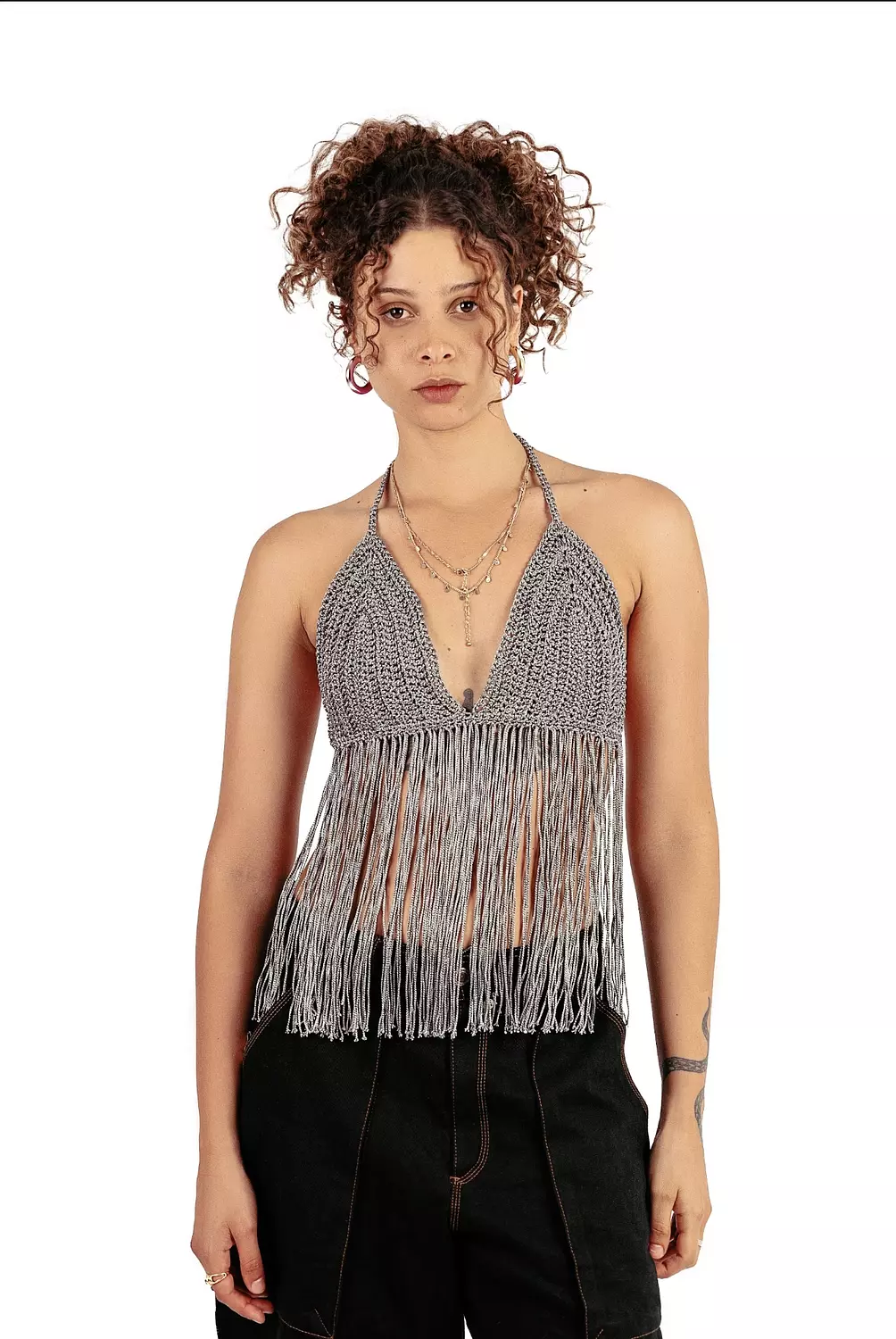 Boho crochet crop in dark silver image
