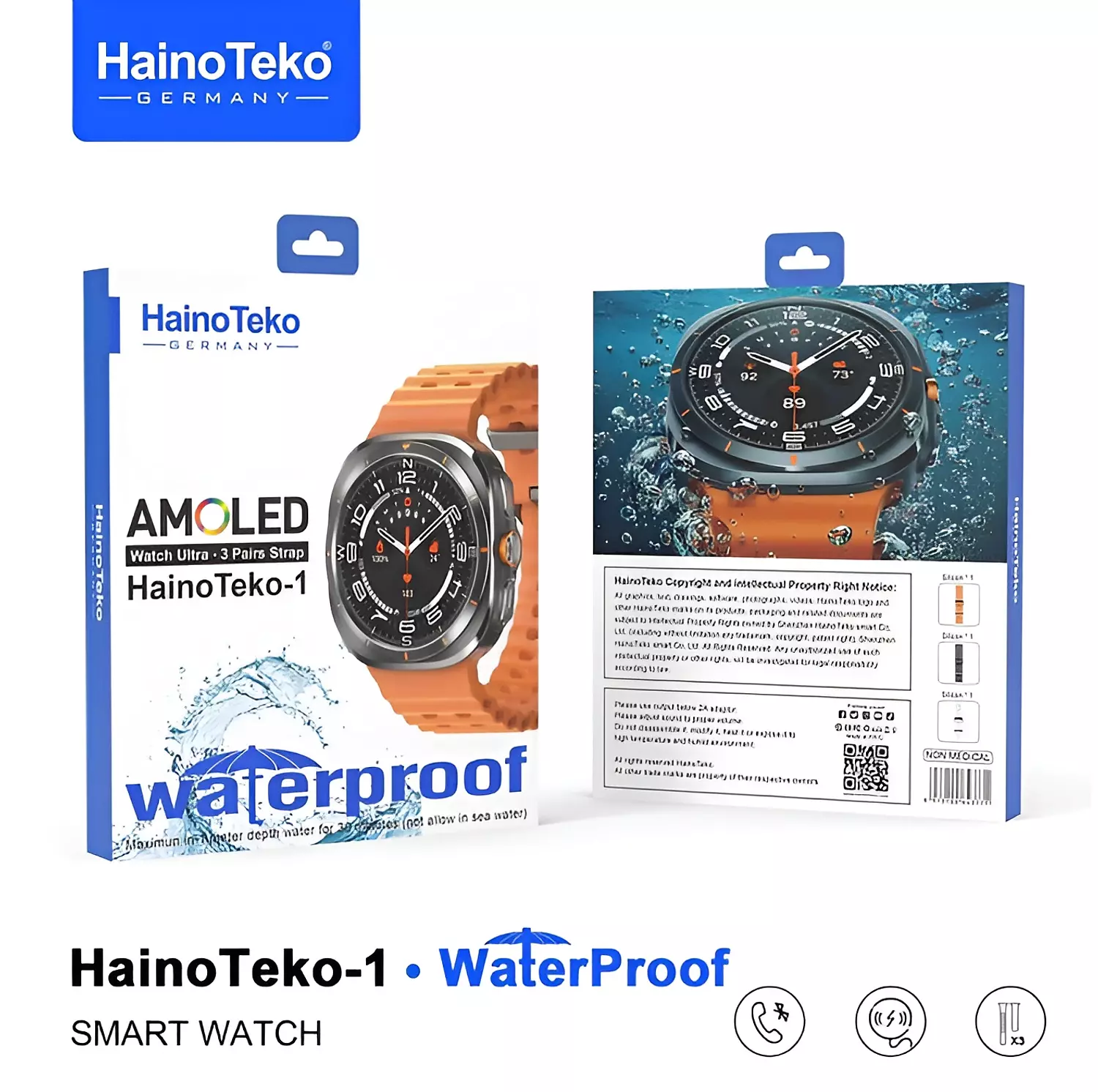 HainoTeko-1 Smart watch, AMOLED Display, Water Resistant, 3 Interchangeable Straps 7