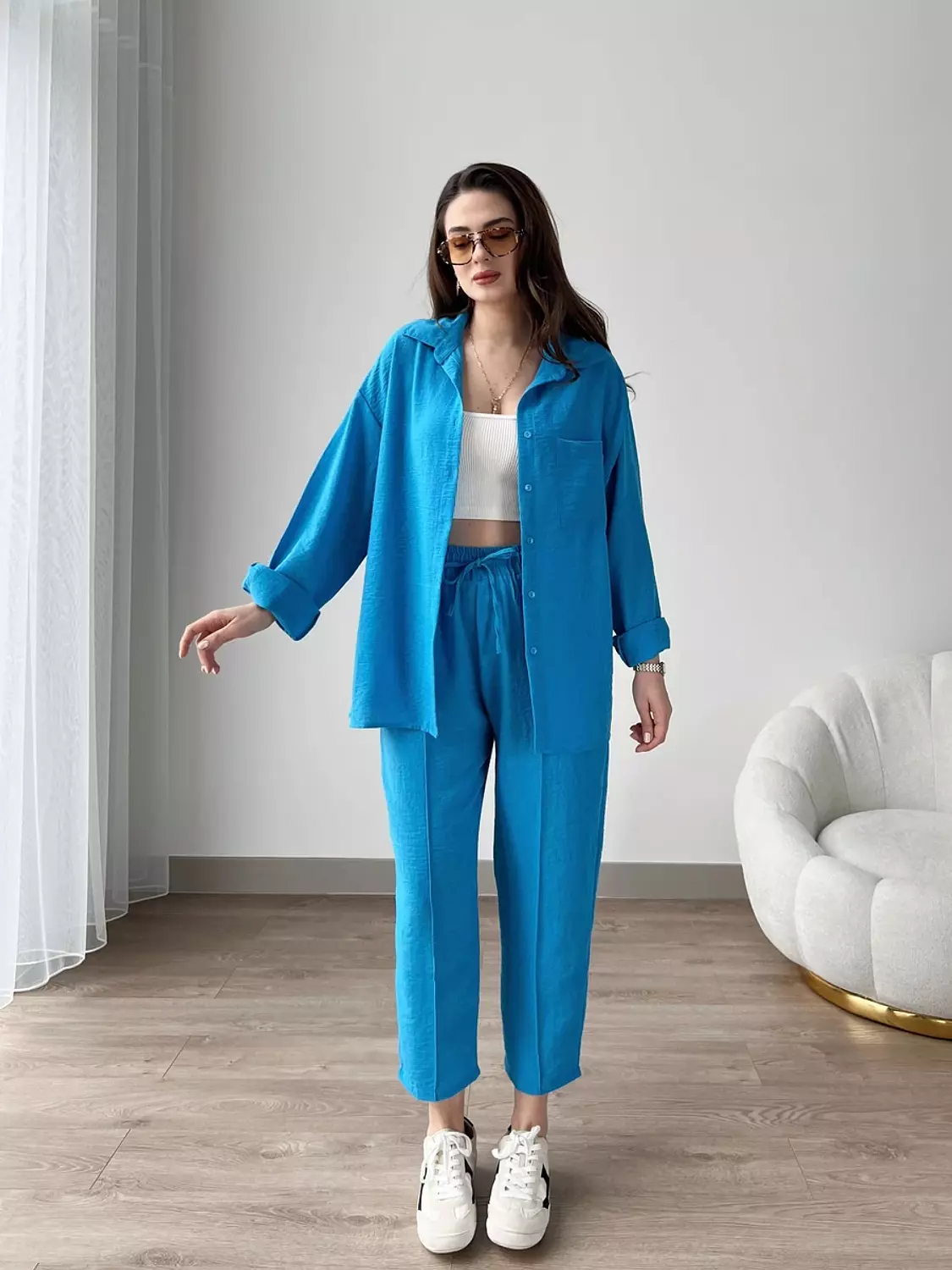 Short Leg Relax Fit Shirt Trouser Set - blue 6