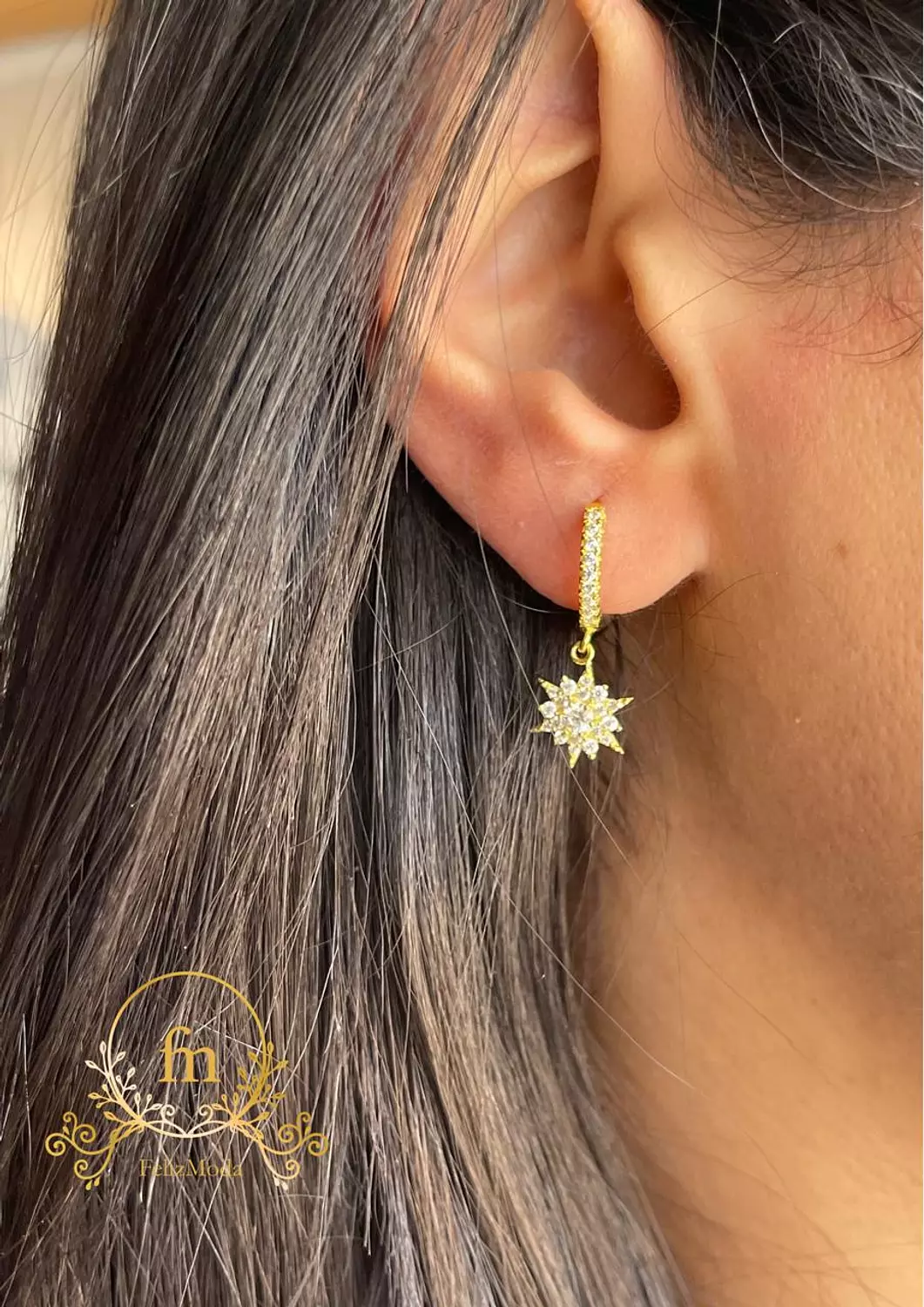 Flower silver earrings gold plated image