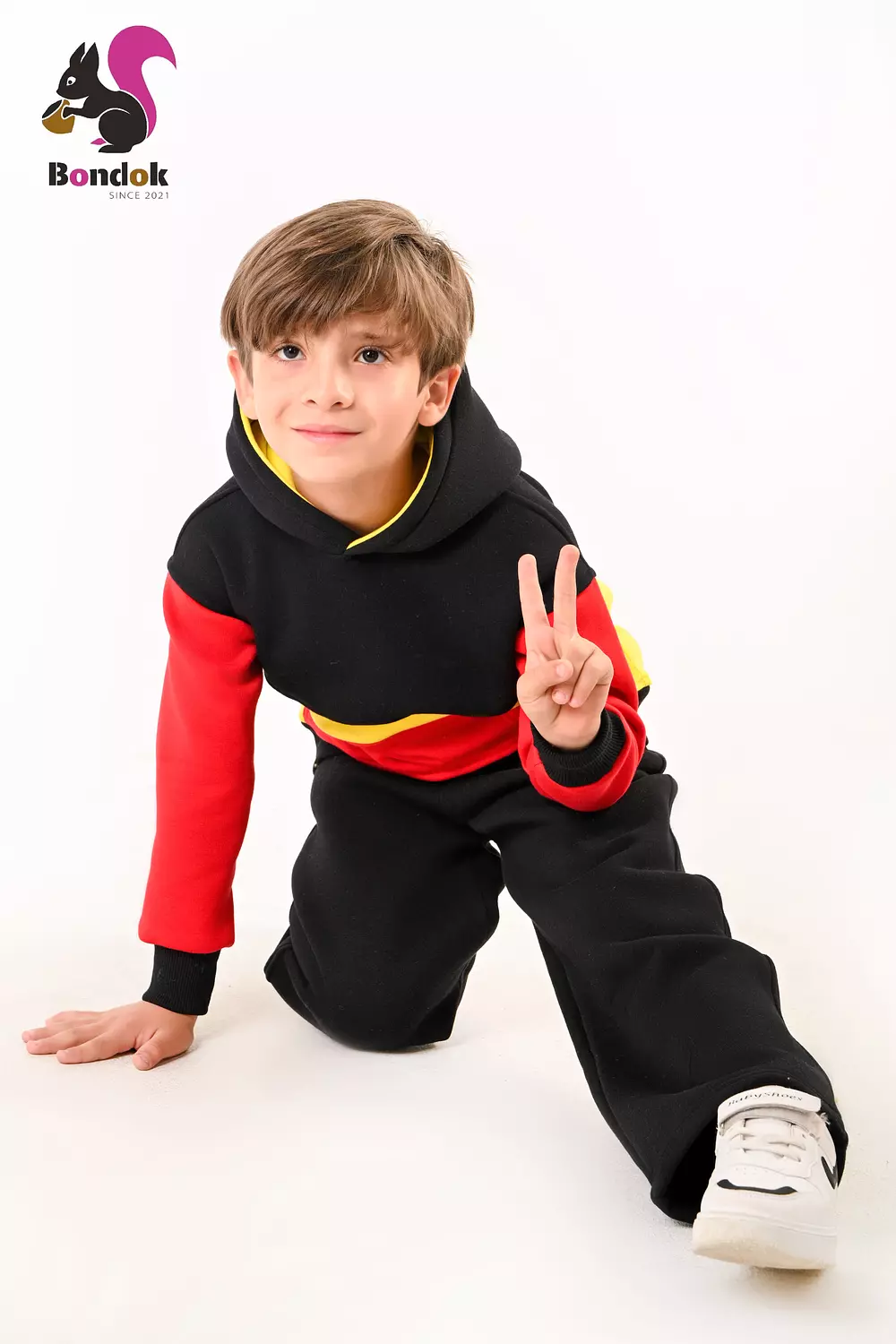 Kids Color-Block Hoodie Tracksuit Set – Warm meltone Top & Jogger Pants, Kangaroo Pocket, Soft Lining, Boys Winter Outfit (Ages 3–14) 4