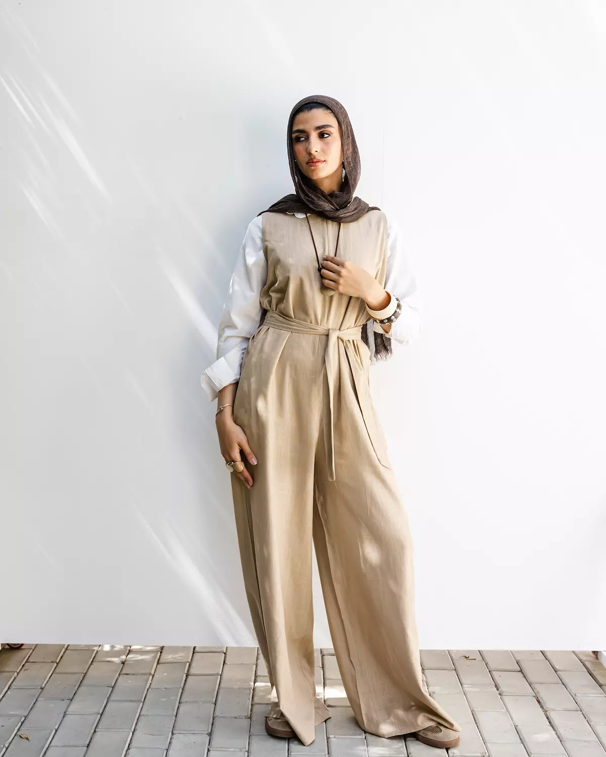 Linen Jumpsuit in Beige