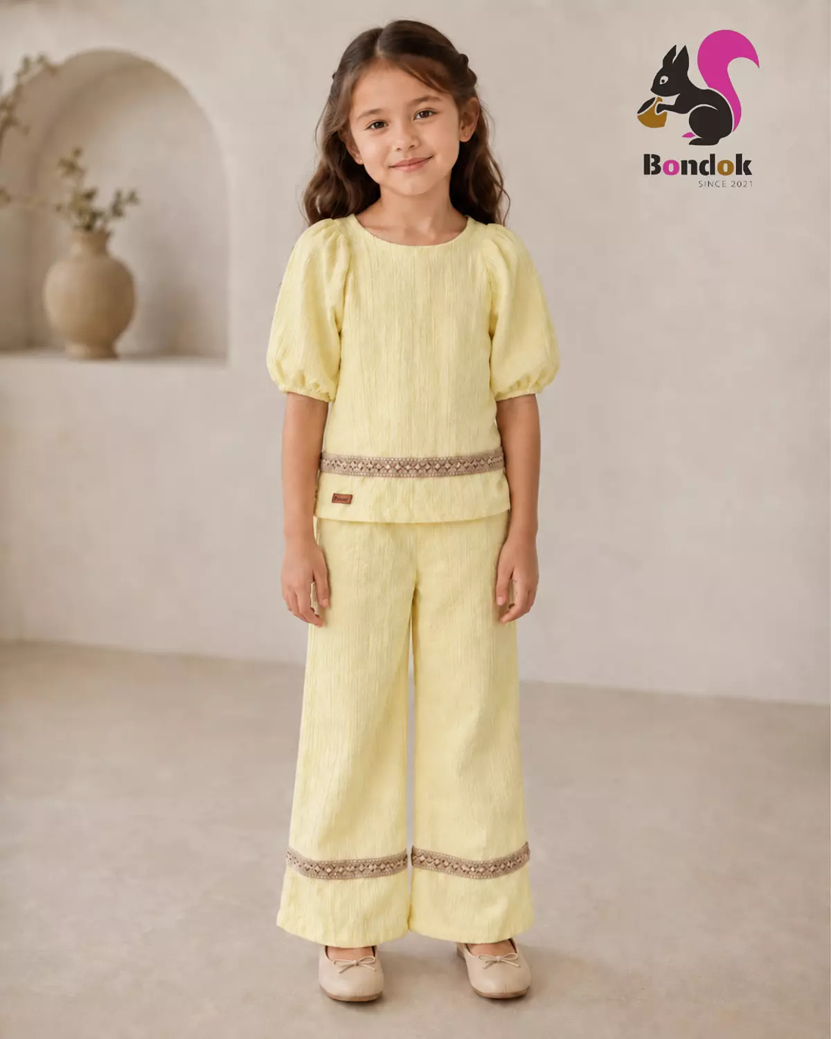 Wonder trim Set Girls' Puff Sleeve Top and Wide-Leg Trouser Set 6