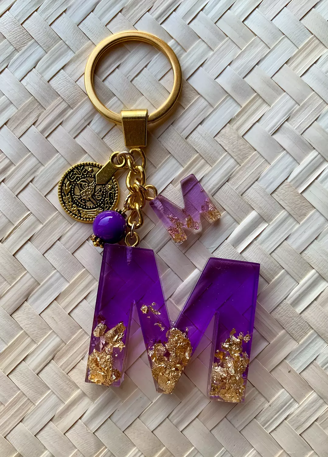Resin Letters Keychain ( Purple & Gold ) "By Order" 11