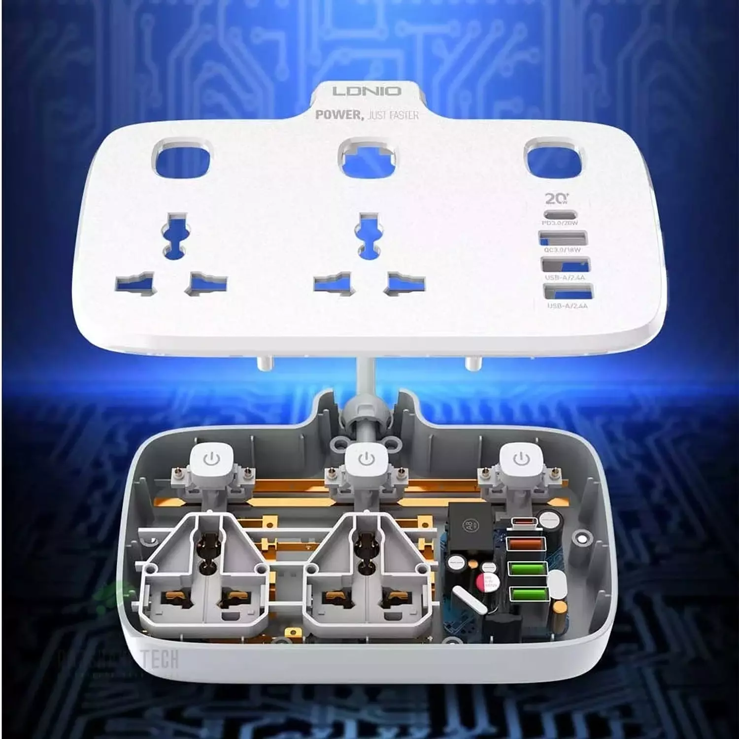 SC2413 Power Strip 2500W 4 USB Ports Fast Charging PD QC3.0 White 9