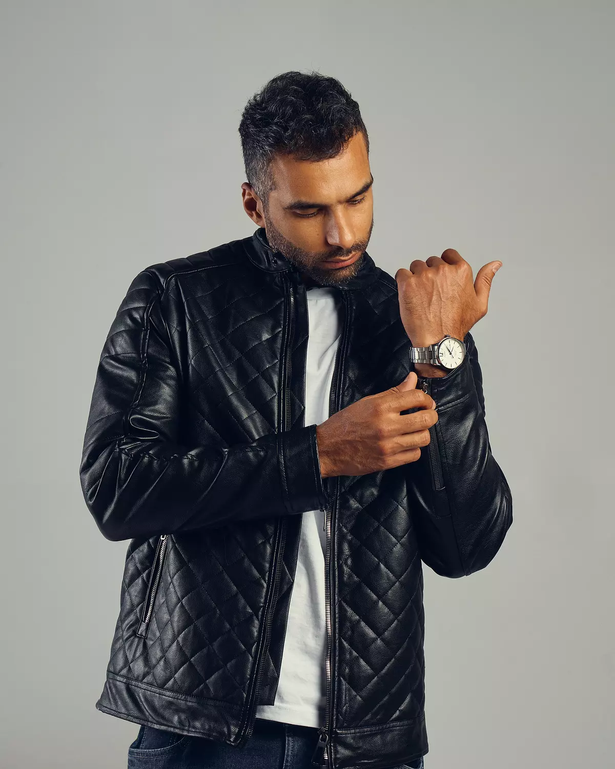 Armani Exchange Black Leather Jacket hover image
