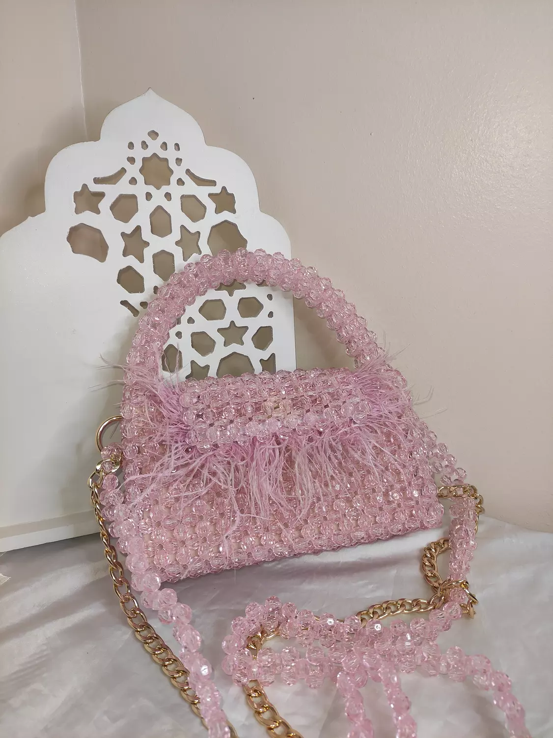 Blush Bloom Detachable Feather Bag image