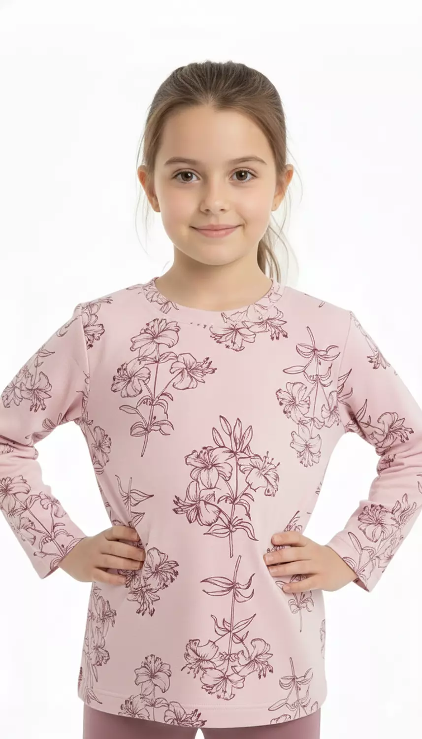 Shorto Girls Pajama Printed Flower PJ - 3102 - Rose Cashmere hover image