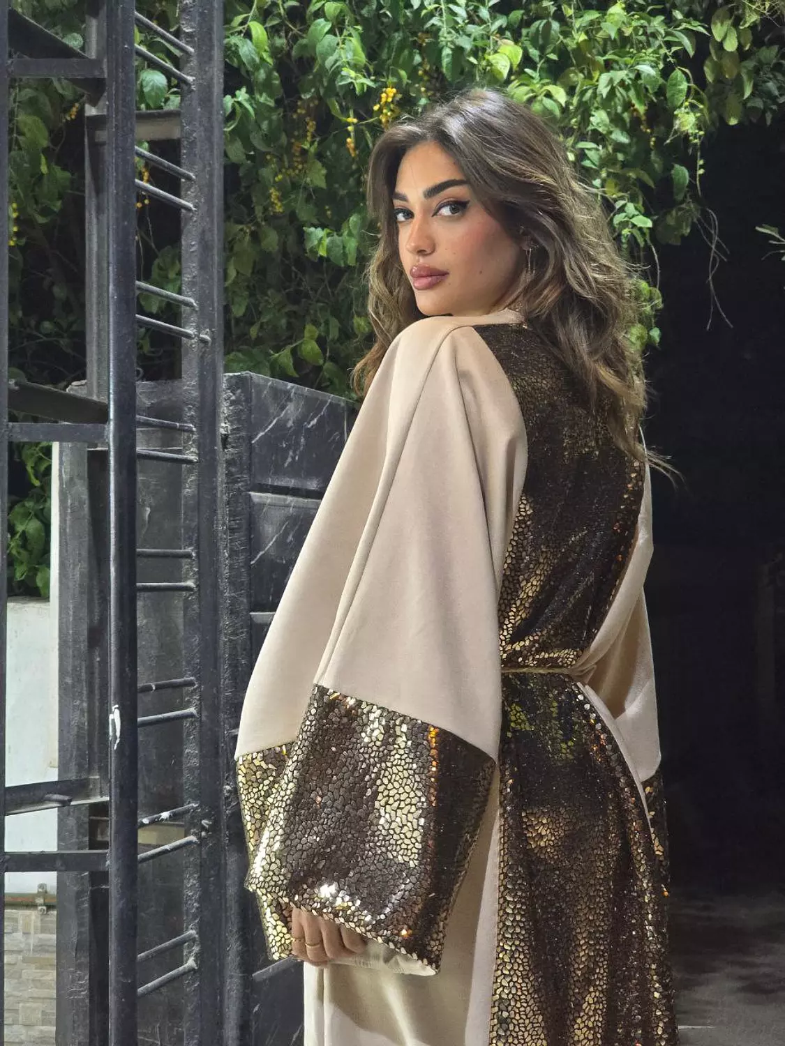 Beige Metallic Kaftan  2
