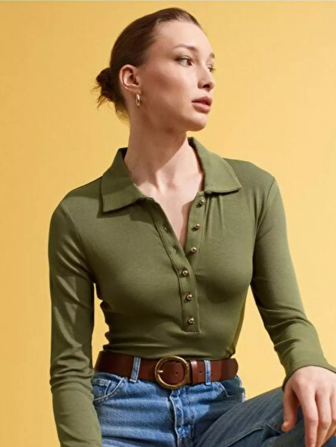 Olive Dilvin top with gold buttons  image