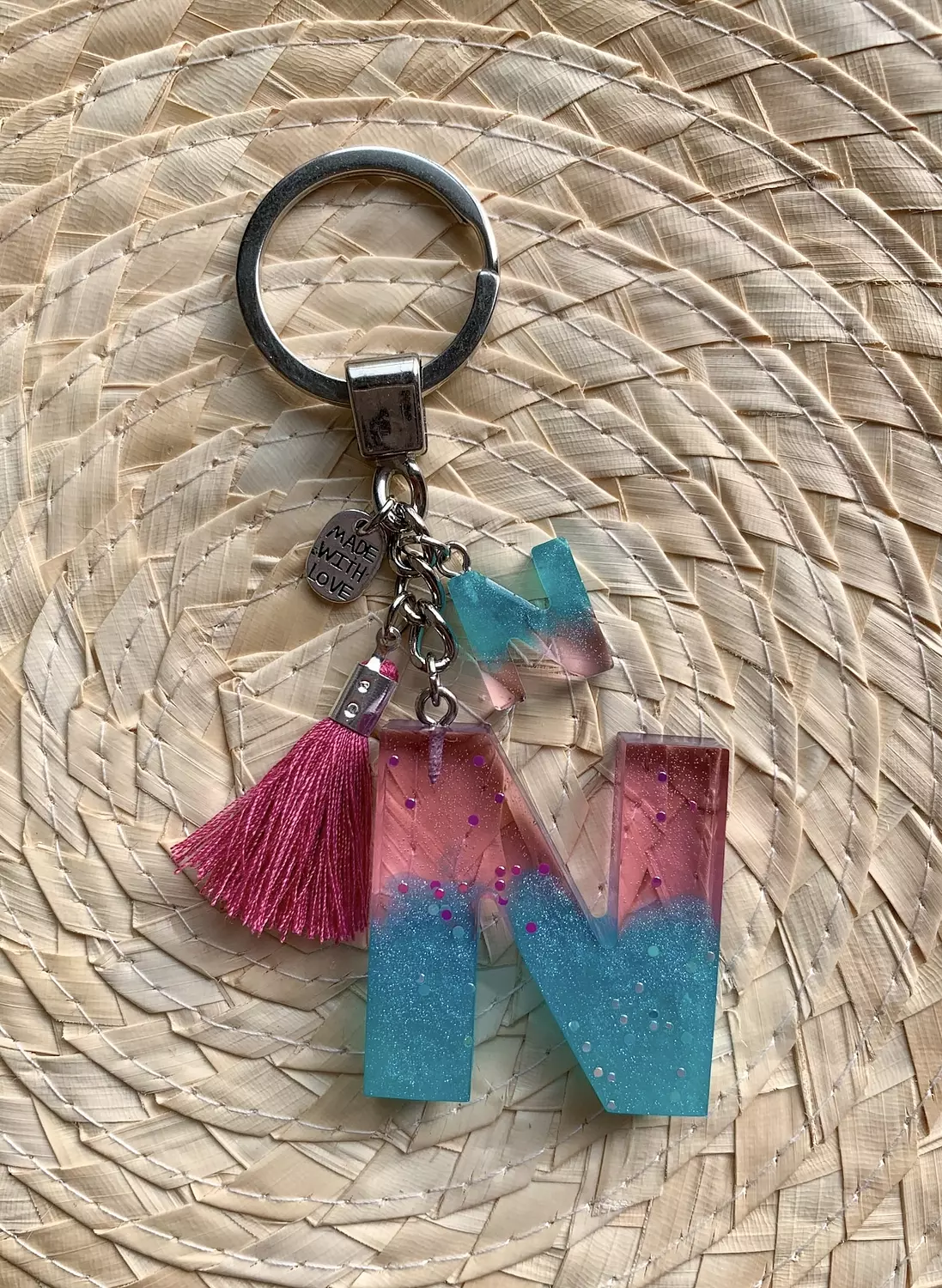 Resin Letters Keychain ( Fuschya & Teal ) "By Order"  12