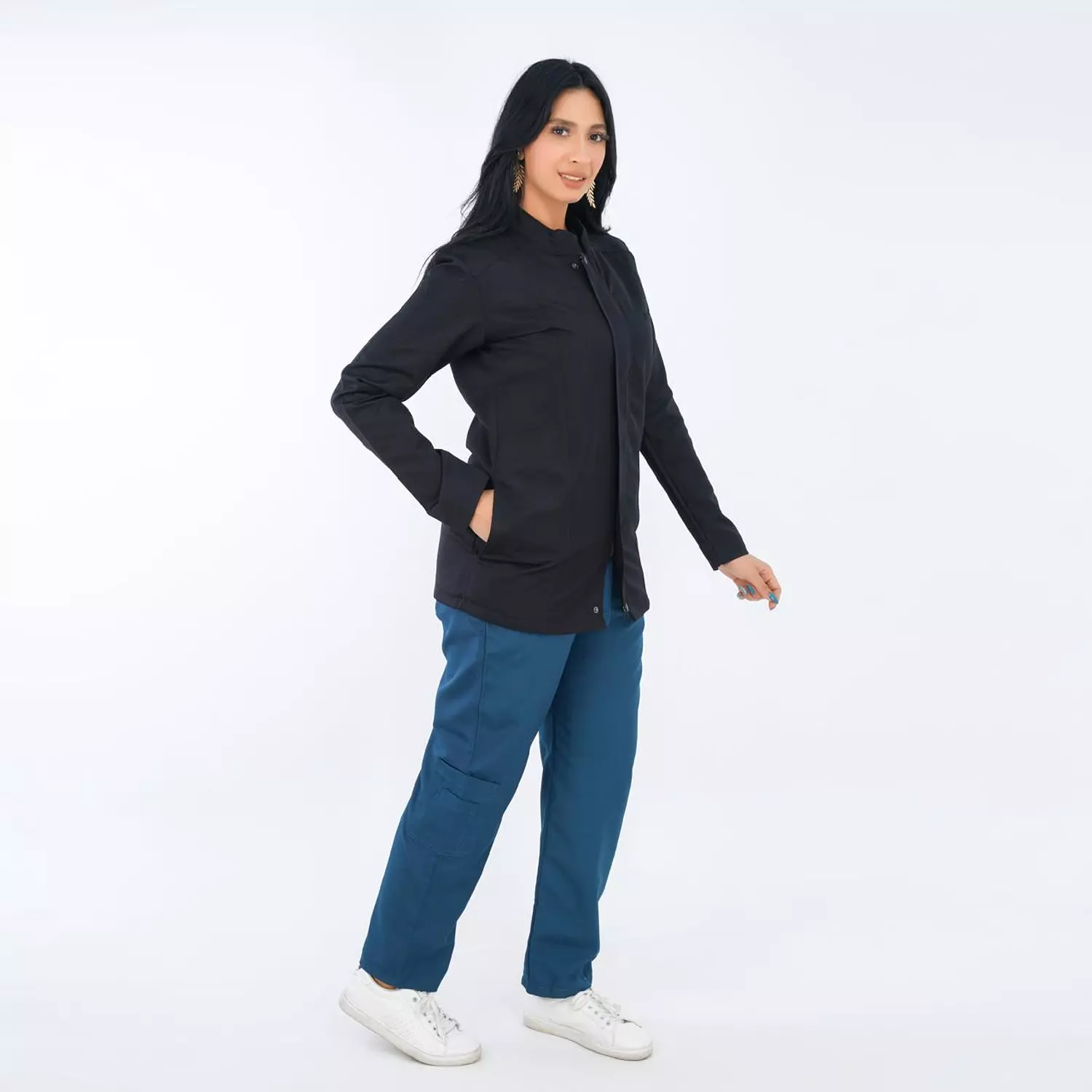 Black Half Collar Lab Coat with Zipper 2