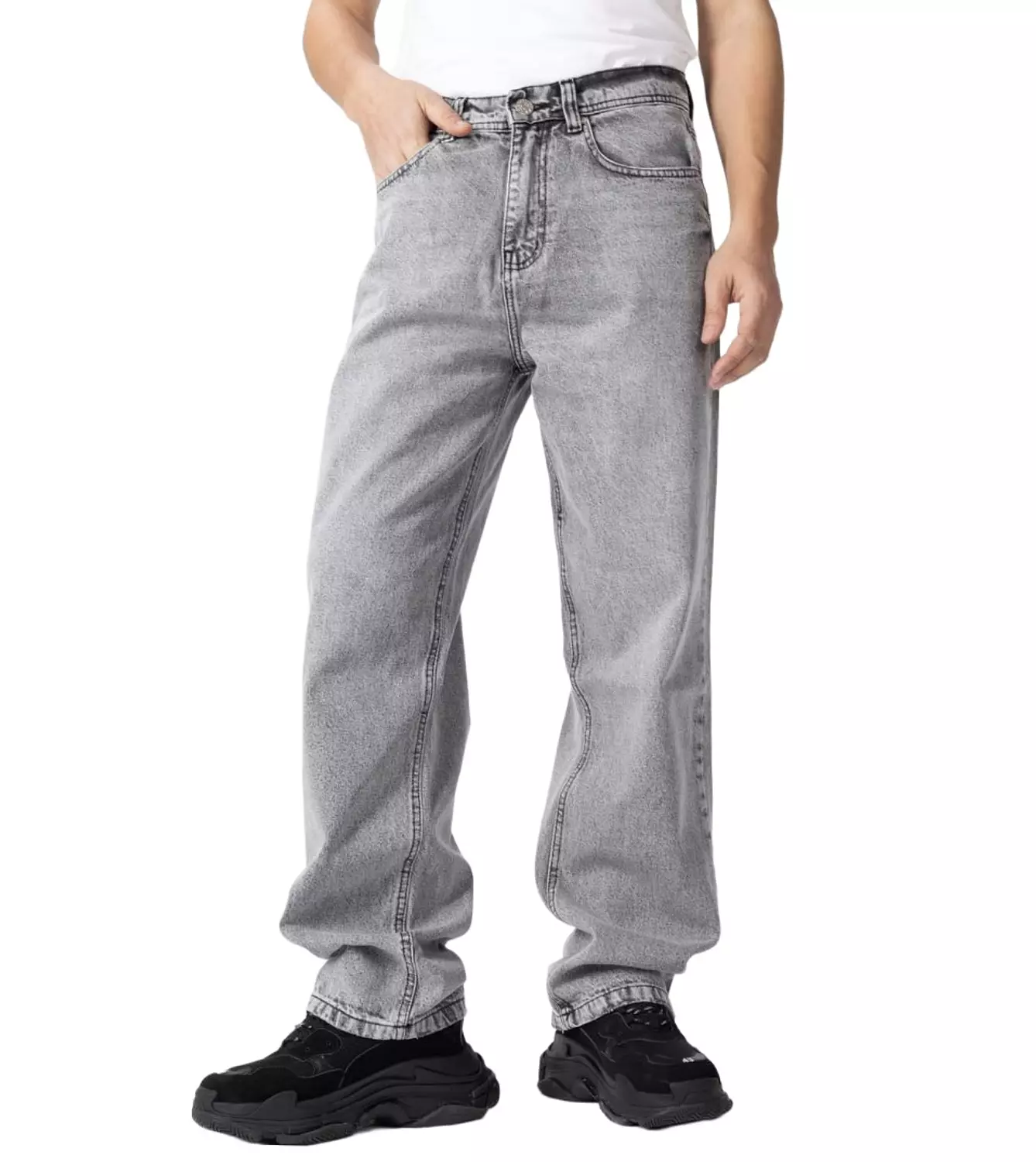Light Gray Wide leg Jeans hover image
