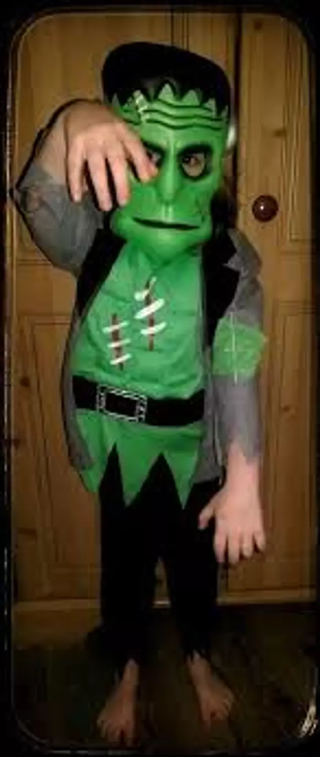 green Frankenstein monster Halloween costume with a matching mask image