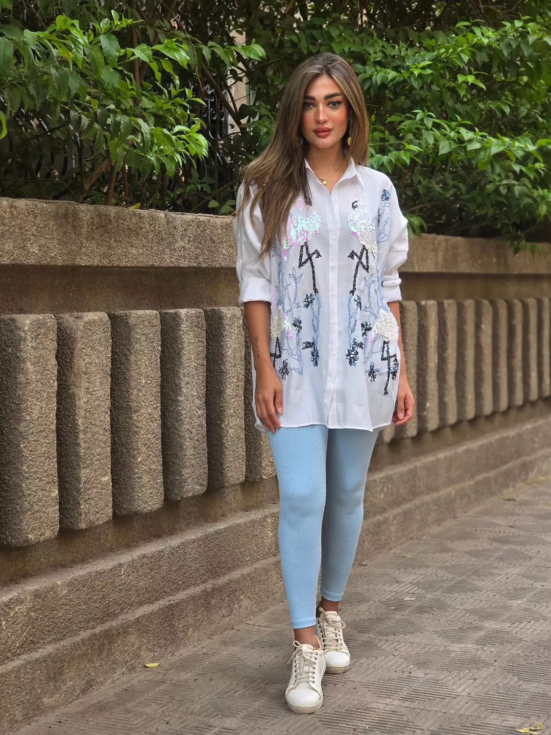 White Embroidery Flamingo Shirts 5
