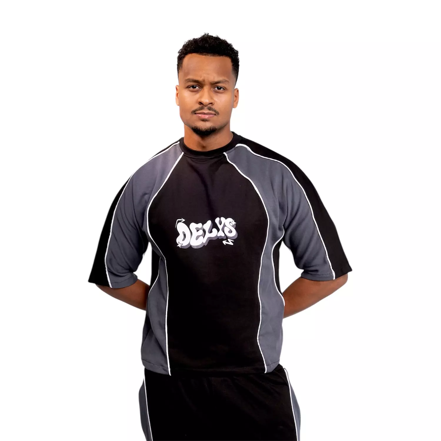  De-lys slices box fit Black & Grey with white stripe t shirt 1