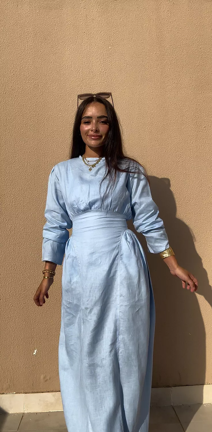 Baby Blue Waisted Dress (Full Sleeves)  image