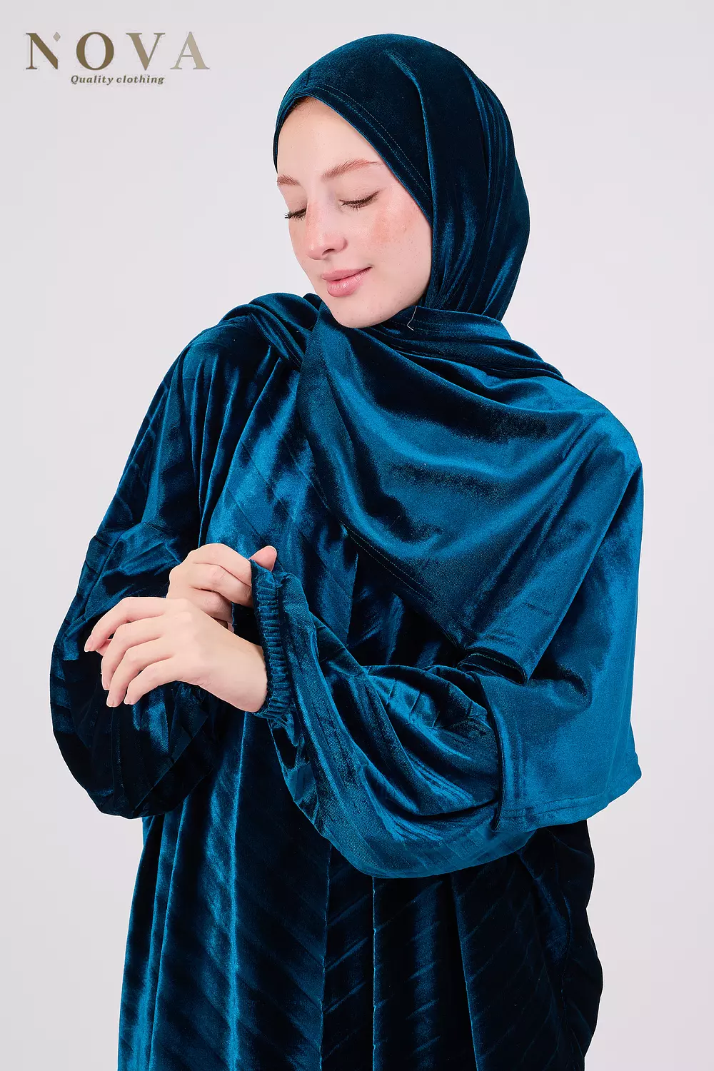 Teal pleated velvet  image