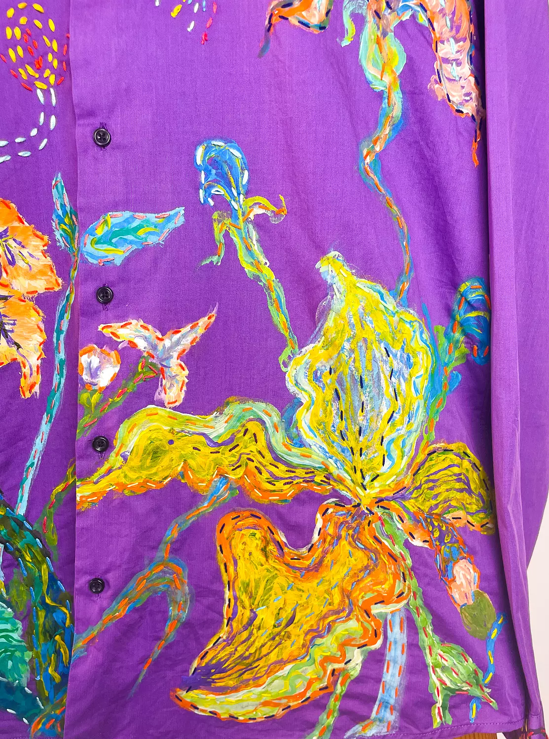 “Abstract Bloom”  Hand-Painted & Embroidered Cotton Shirt 3